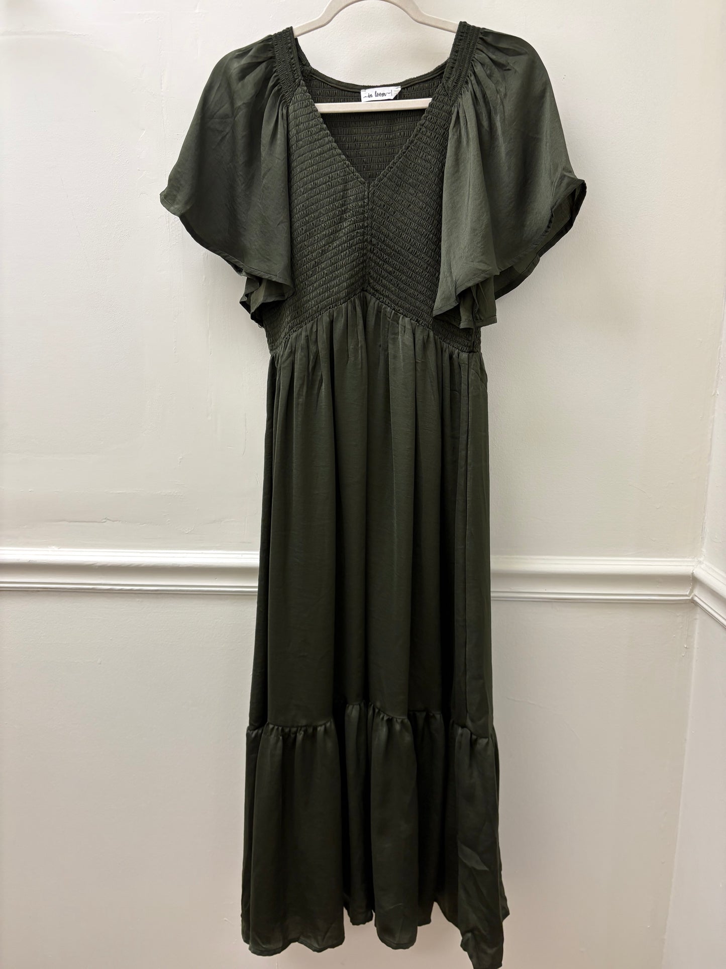 Olive Satin Maxi Dress