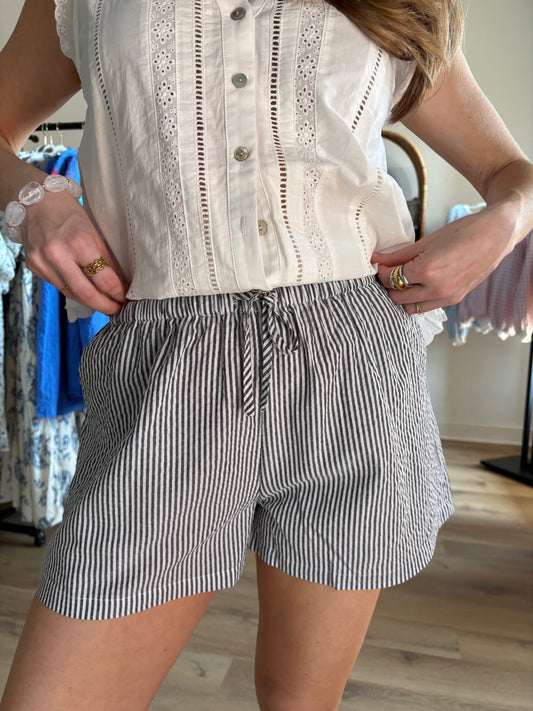 Black Pinstripe Shorts
