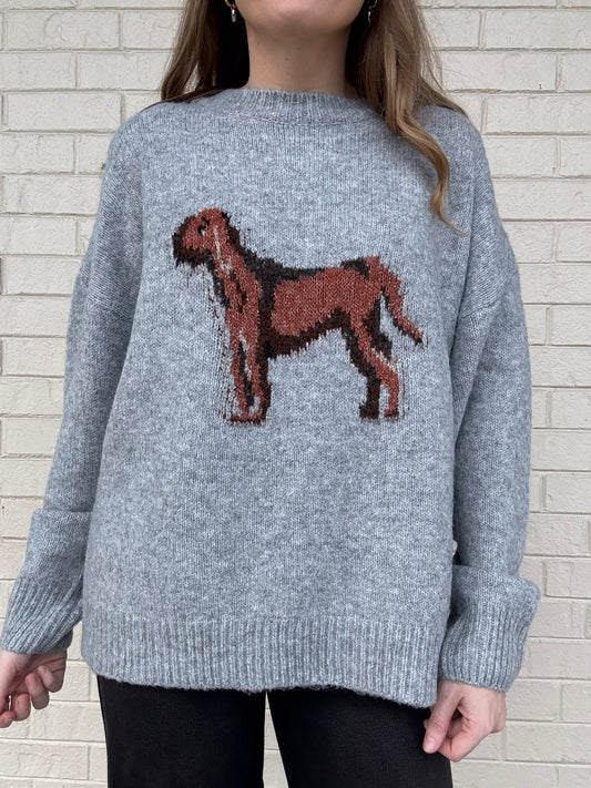 Grey Dog Print Sweater