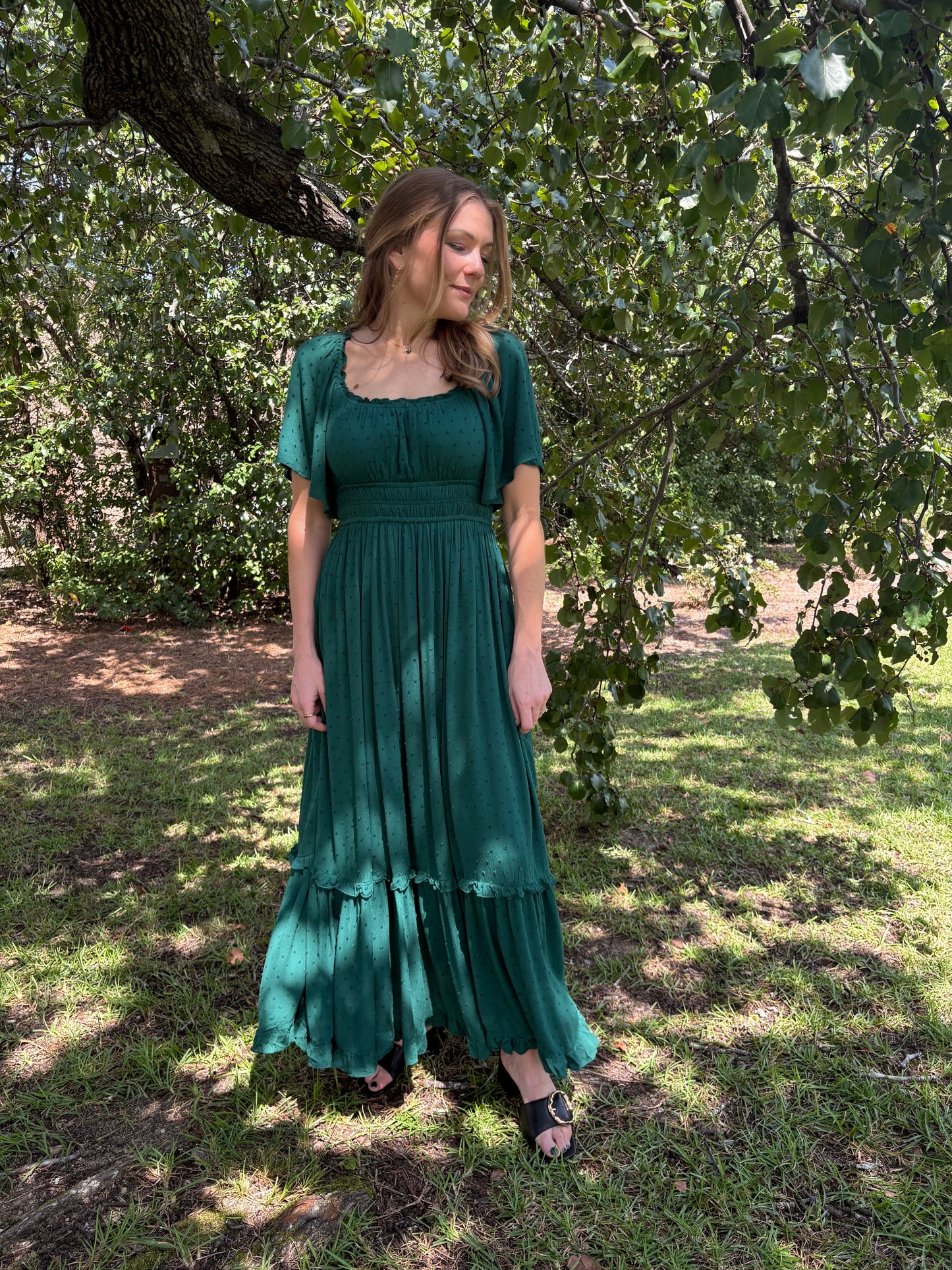 Emerald Swiss Dot Maxi Dress