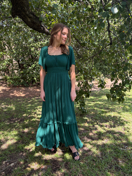 Emerald Swiss Dot Maxi Dress