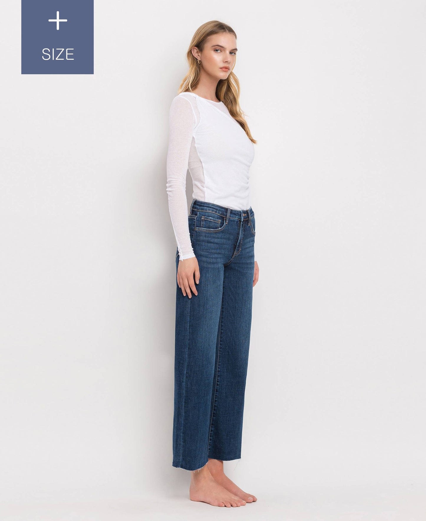 Tummy Control Wide Leg Cropped Denim