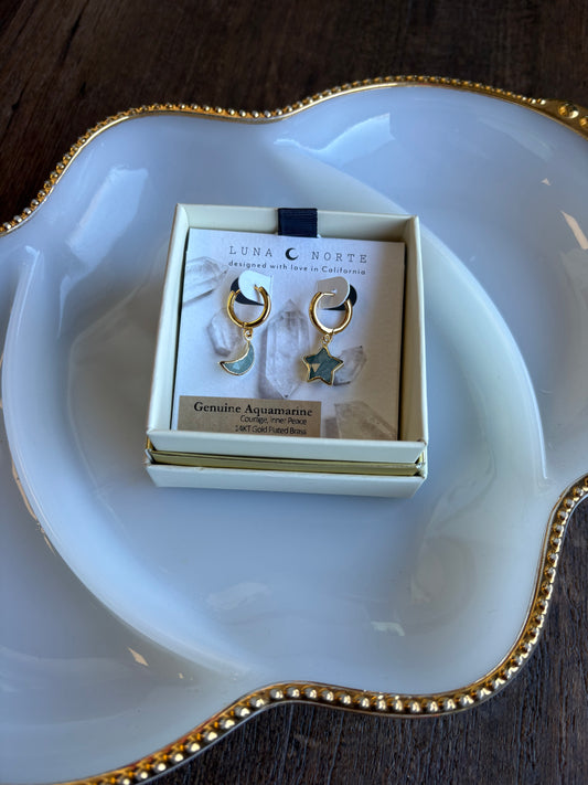 Aquamarine Moon and Star Earrings