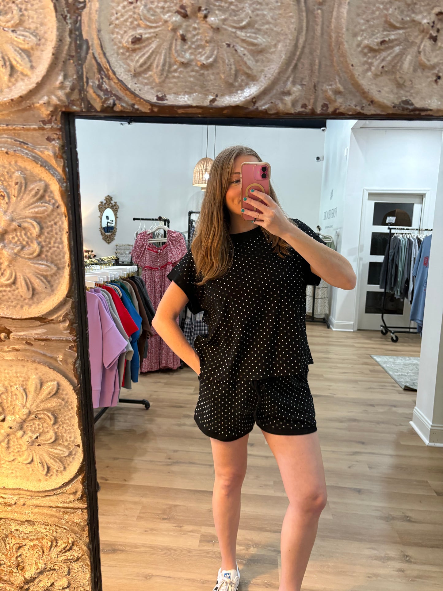 Black Polka Dot Shorts Set