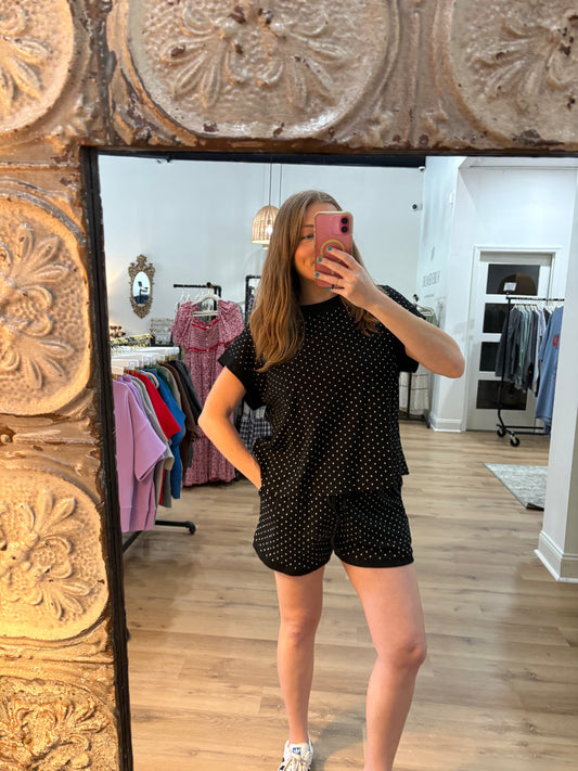 Black Polka Dot Shorts Set