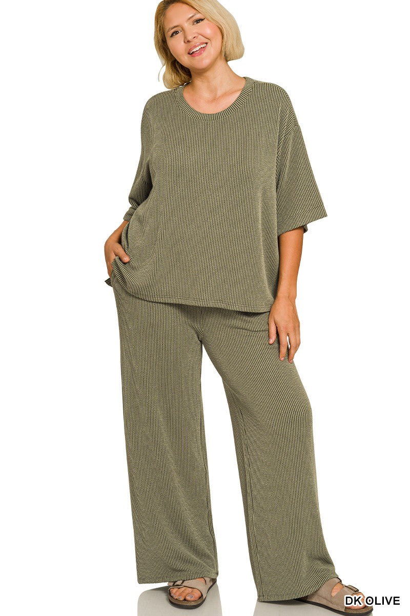 Raised Rib Matching Pants Set