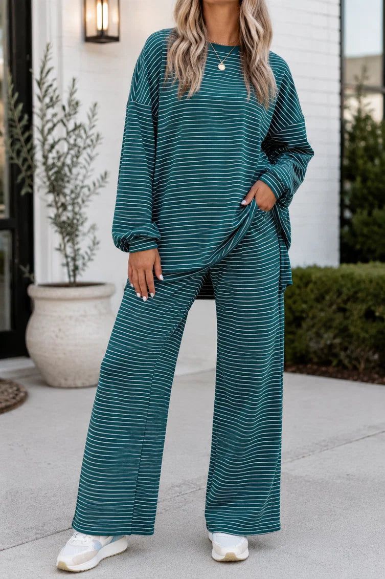 Cozy Teal Striped Matching Set