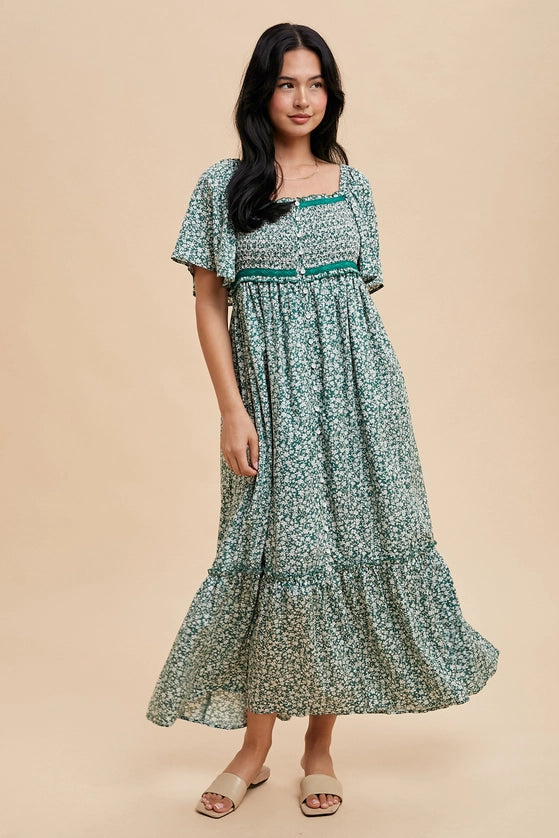 Eucalyptus Flutter Sleeve Maxi Dress