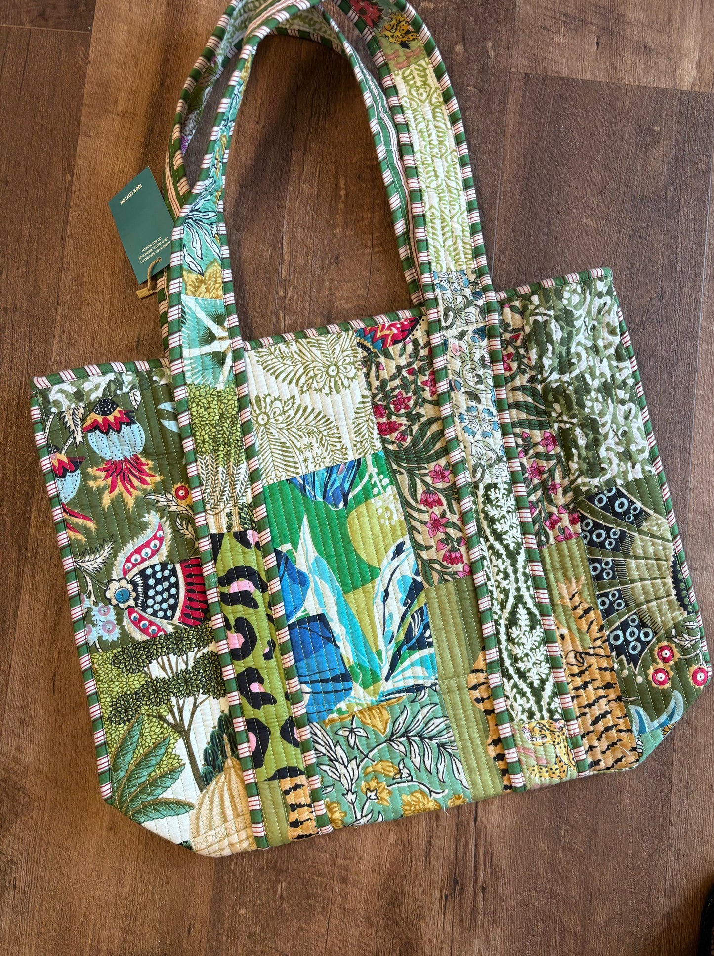 Green Quilted Square Tote