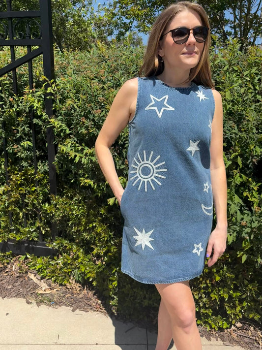 Harper Embroidered Denim Dress