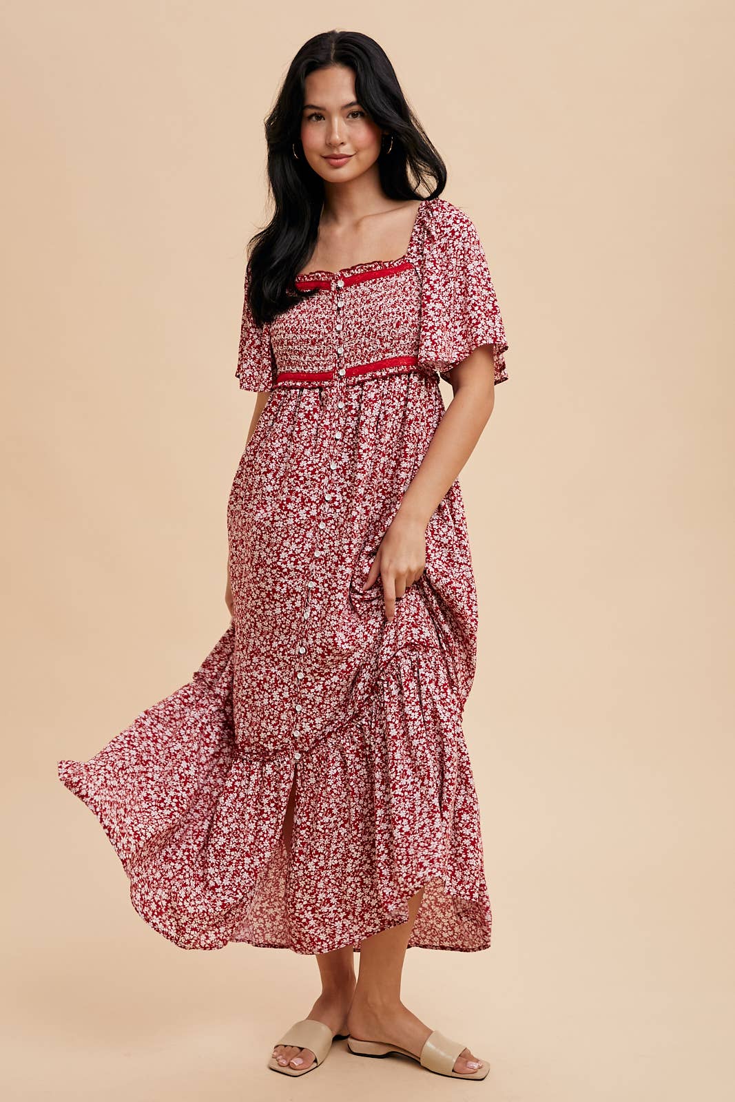 Redwood Flutter Sleeve Maxi Dress