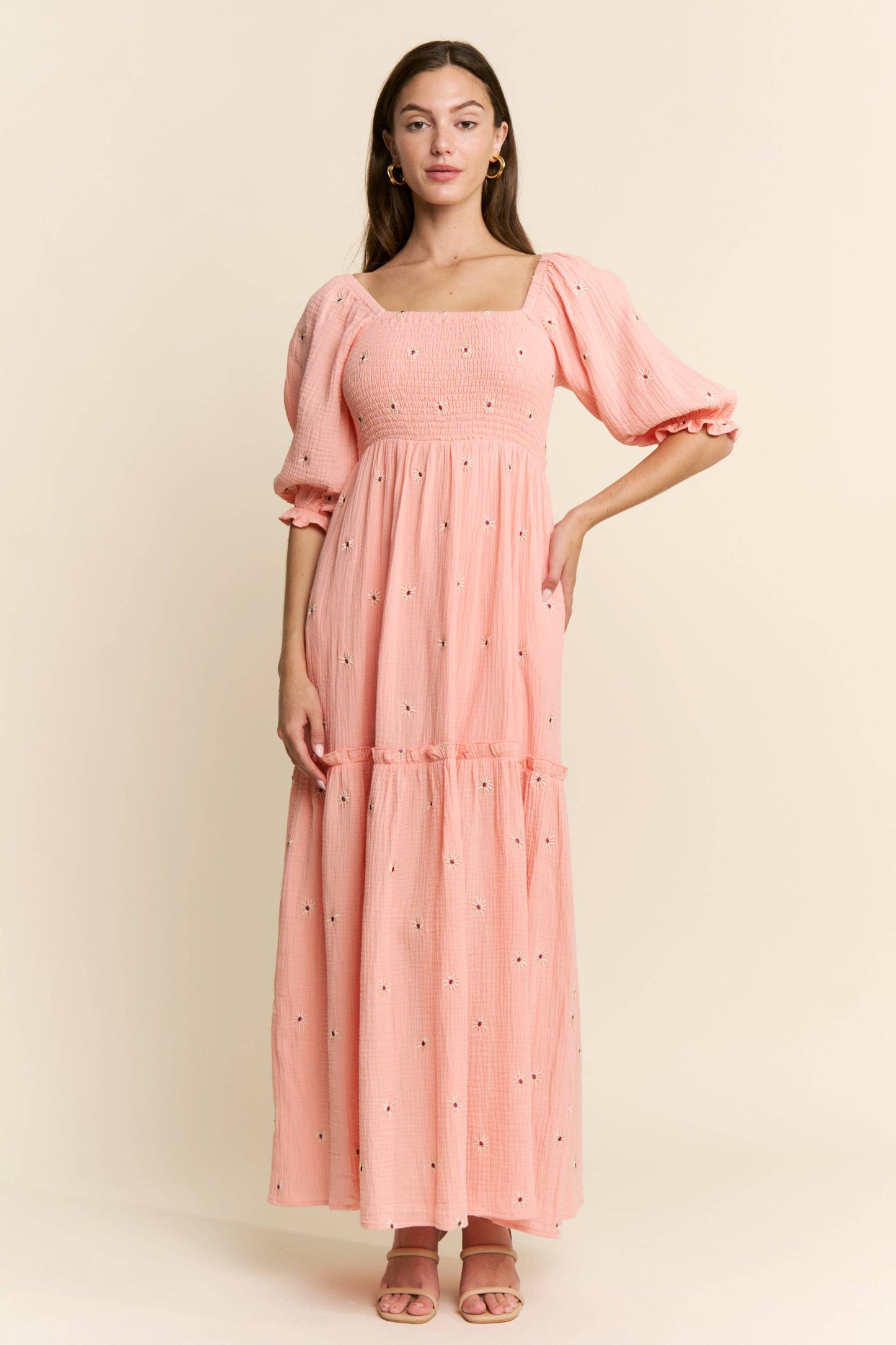 Bailey Peach Embroidered Maxi Dress