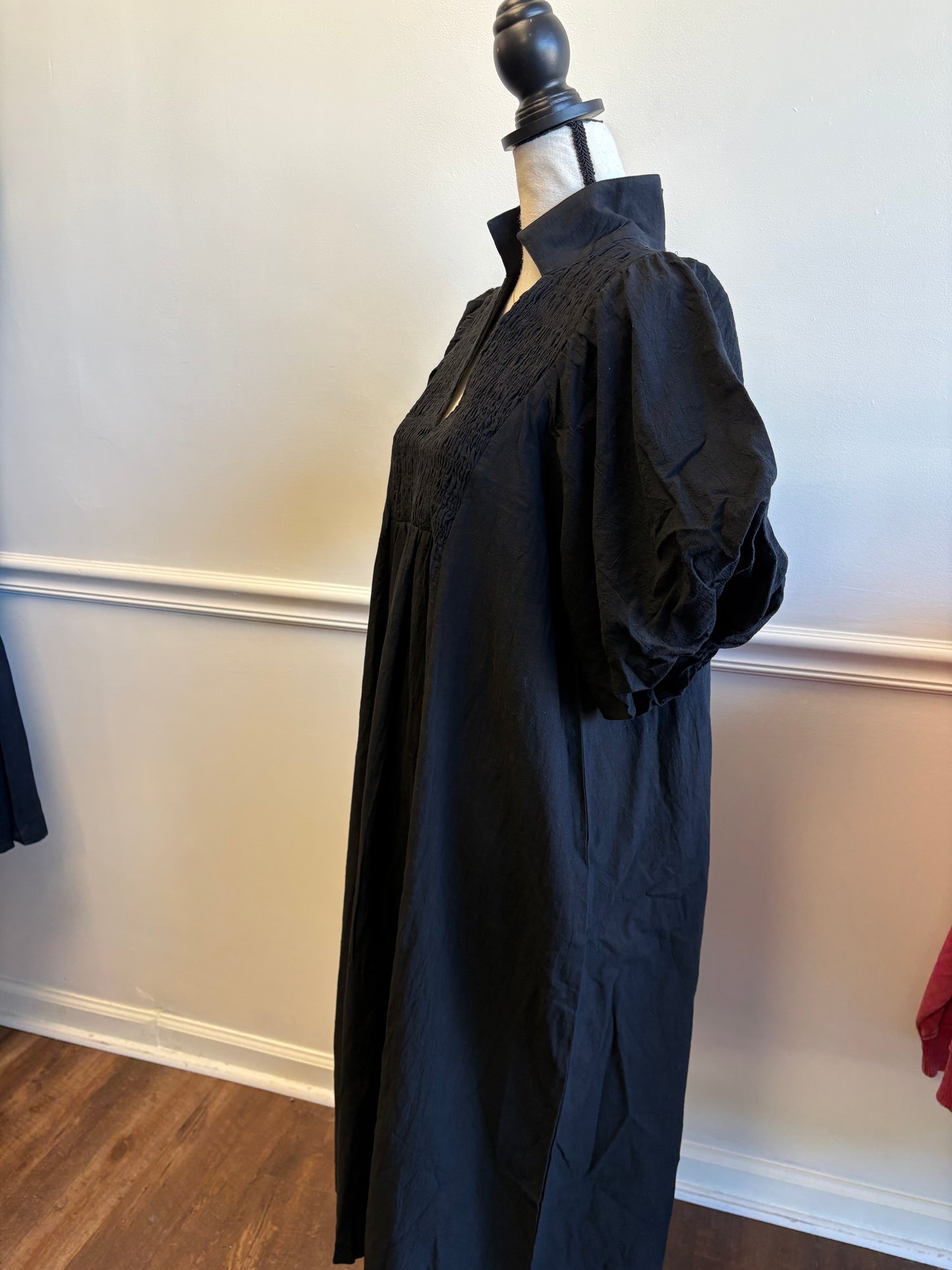 Maddie Smocked Black Midi Dress