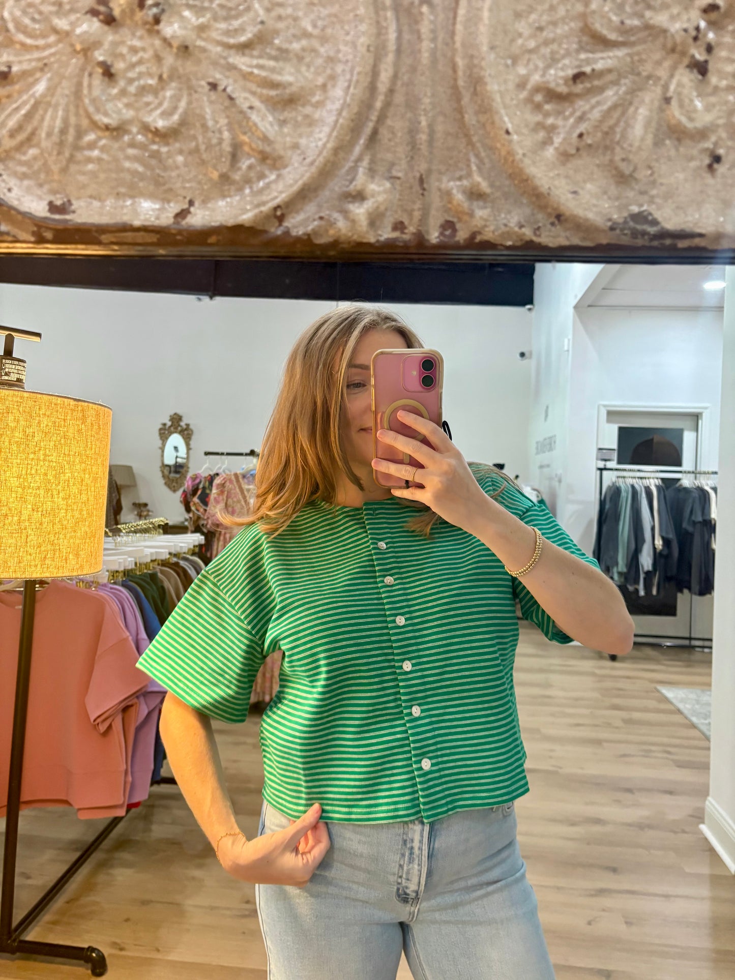 Camille Green Striped Top