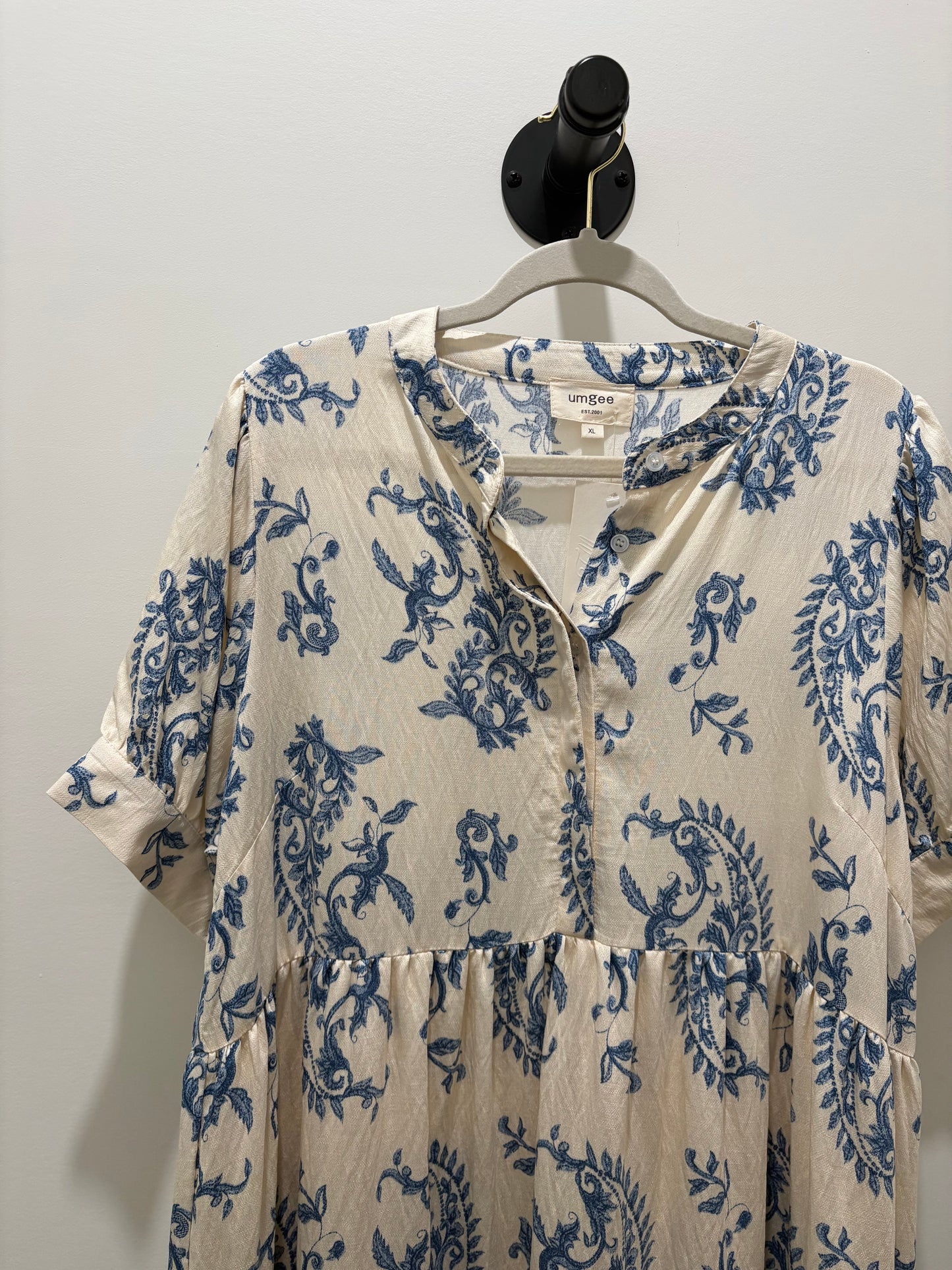 Cream Blue Mix Midi Dress