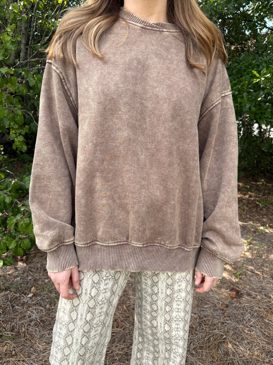 Nina Mocha Washed Pullover