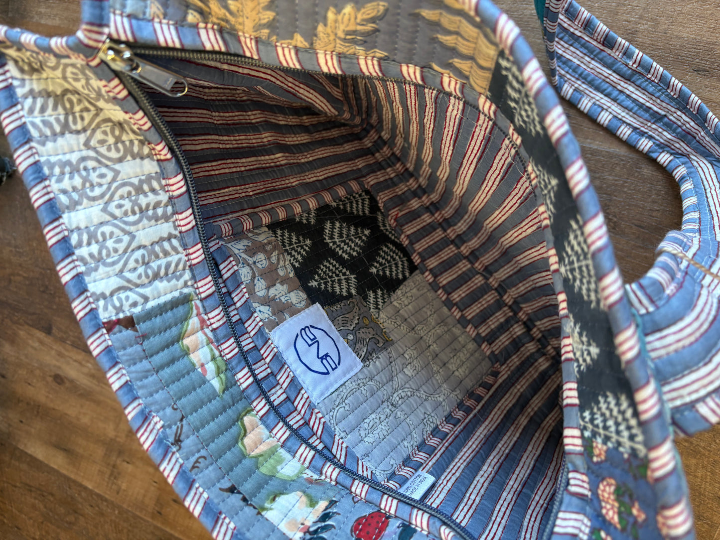 Blue Grey Small Quilted Tote
