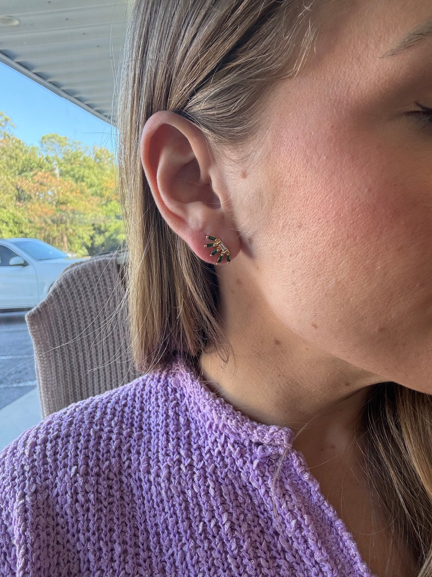 Green Baguette Earrings