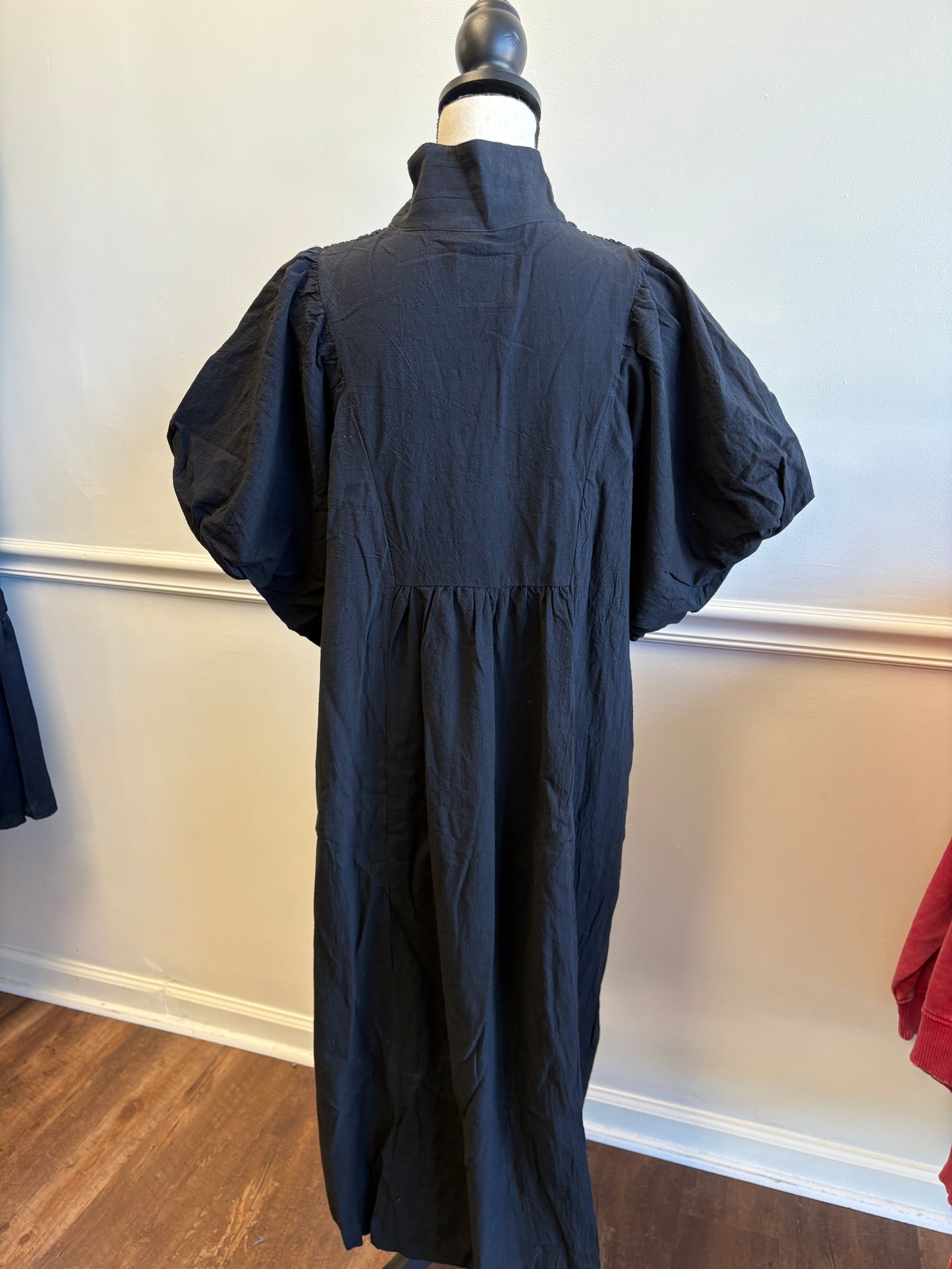Maddie Smocked Black Midi Dress