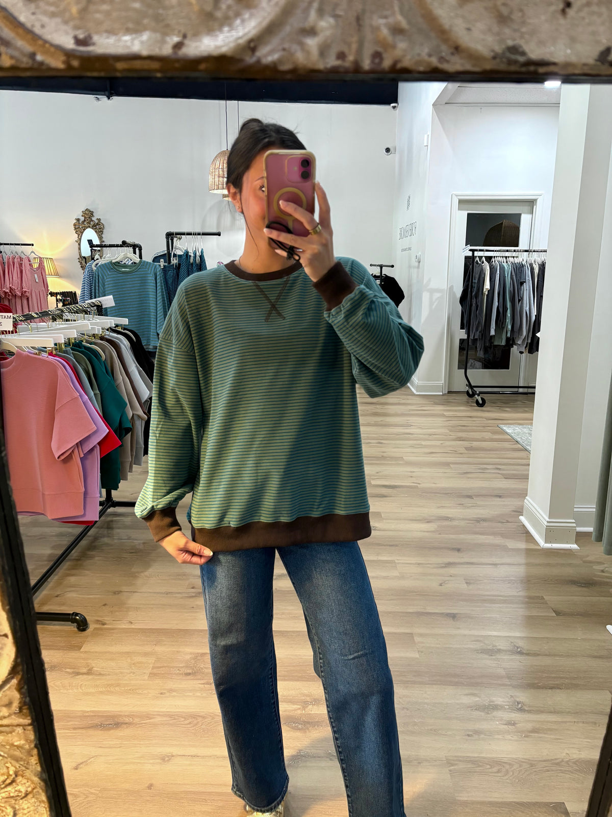 Teal Buttery Soft Striped Pullover