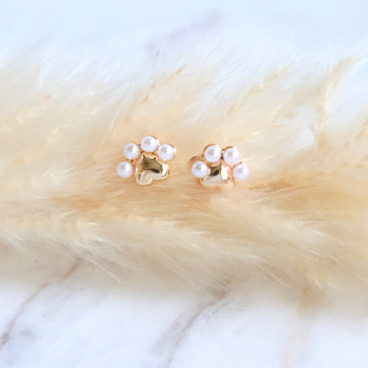 18K Pearl Paw Stud Earrings 