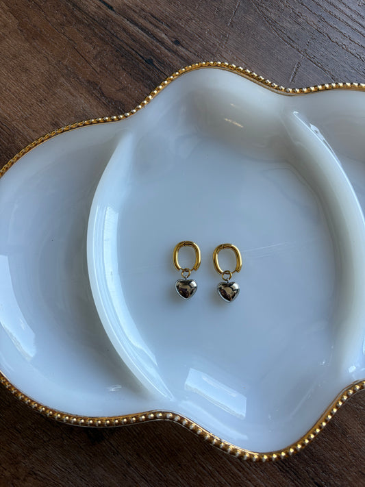 18K Two Tone Heart Earring