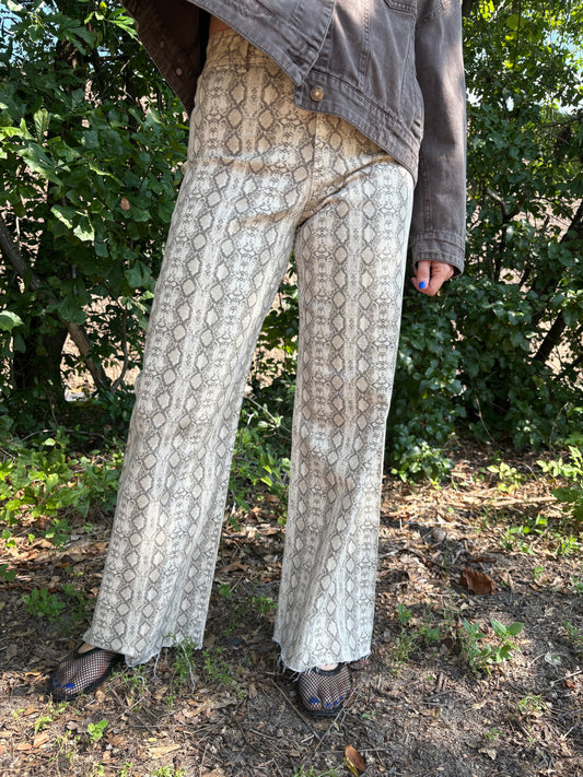Beige Snake Denim Pants