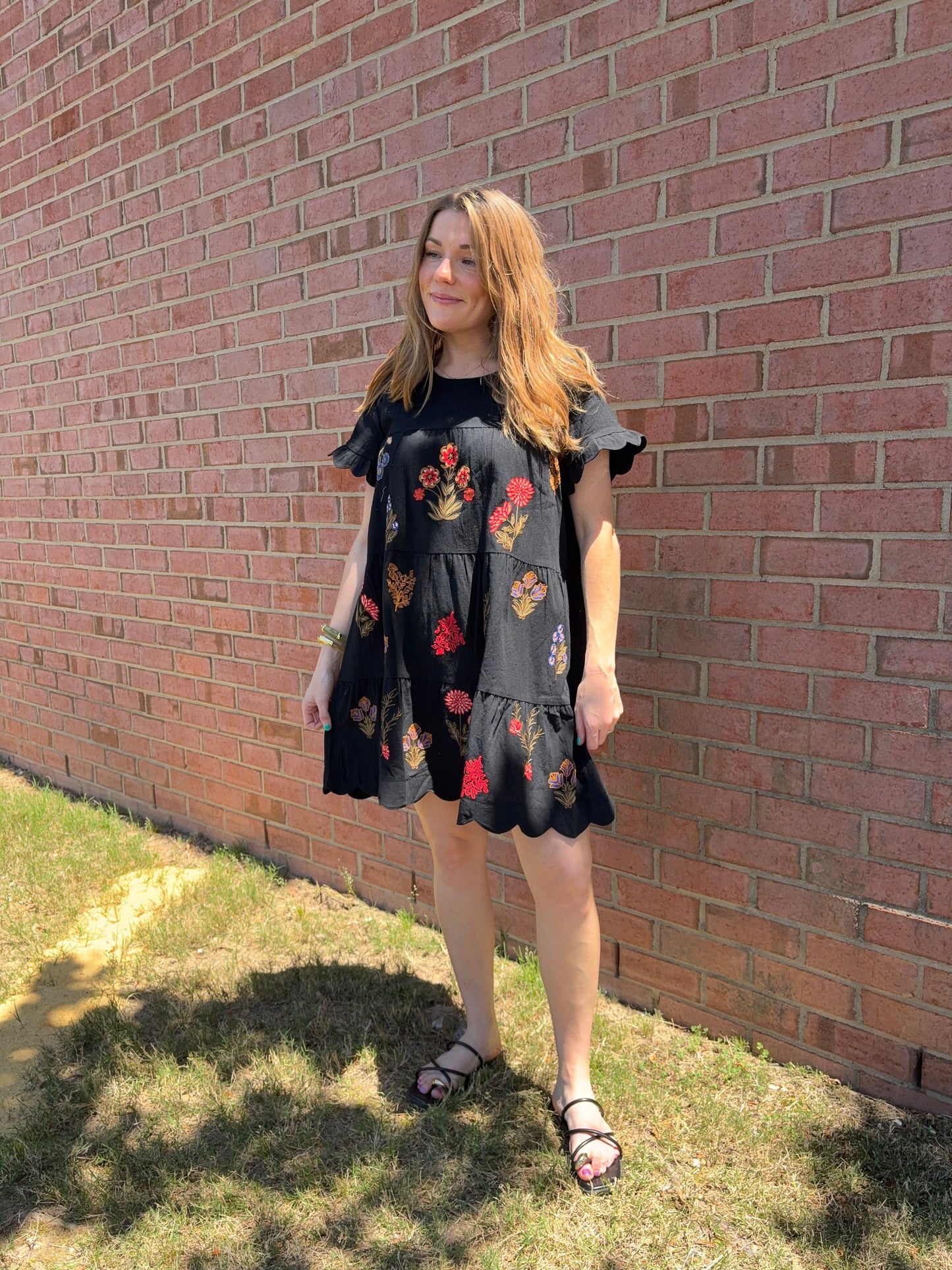 Macie Black Floral Embroidered Dress