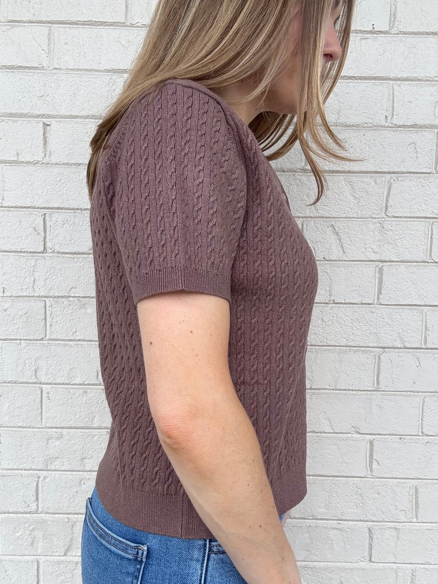 Brown Short Sleeve Cardigan