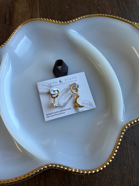 Lunar Contrast Mismatched CZ Huggie Hoop Earrings