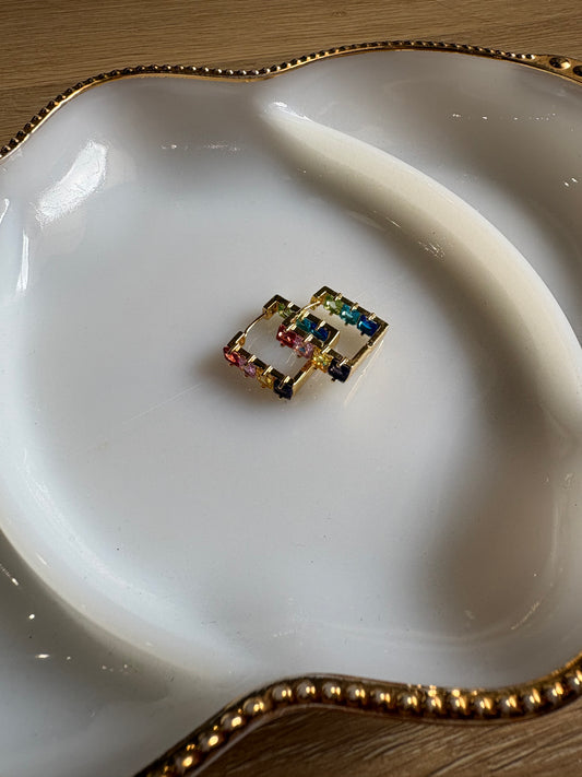 Multicolor Square Huggie Earrings