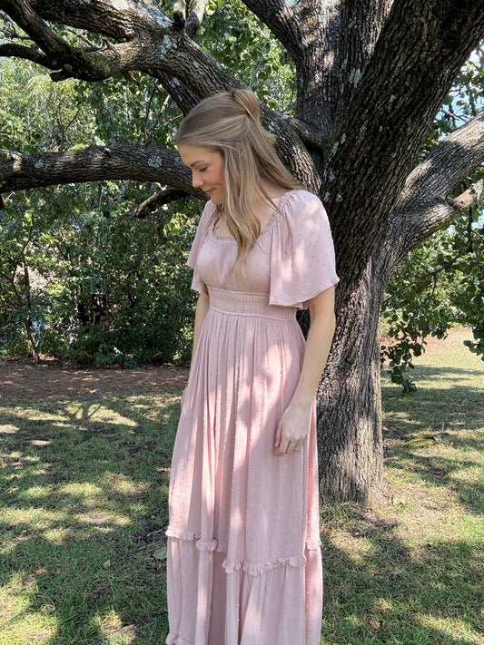 Tea Rose Swiss Dot Maxi Dress
