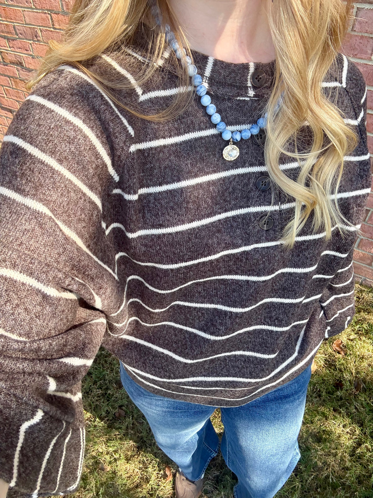Henley Striped Knit Top