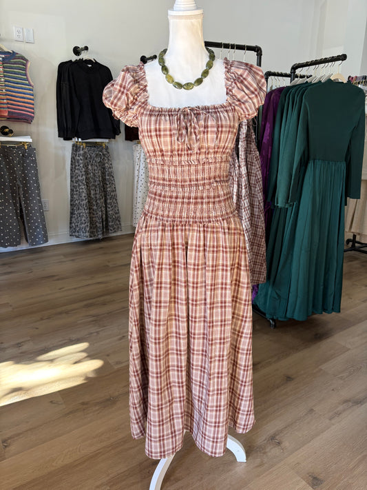 Burgundy Plaid Midi Dress