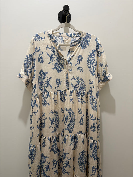 Cream Blue Mix Midi Dress