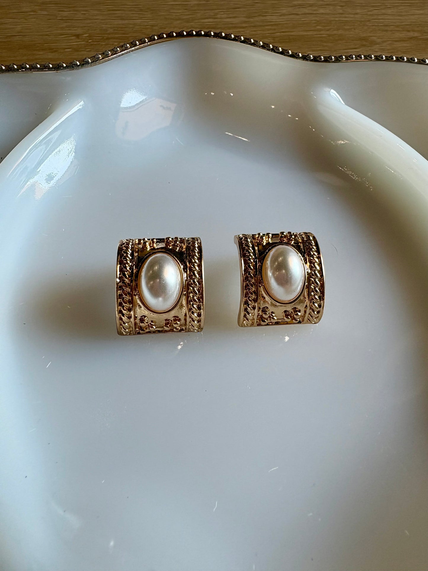 Pearl Half Hoop Earrings