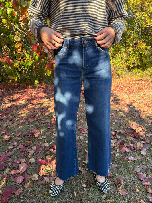 Slim Wide Leg Dark Wash Denim