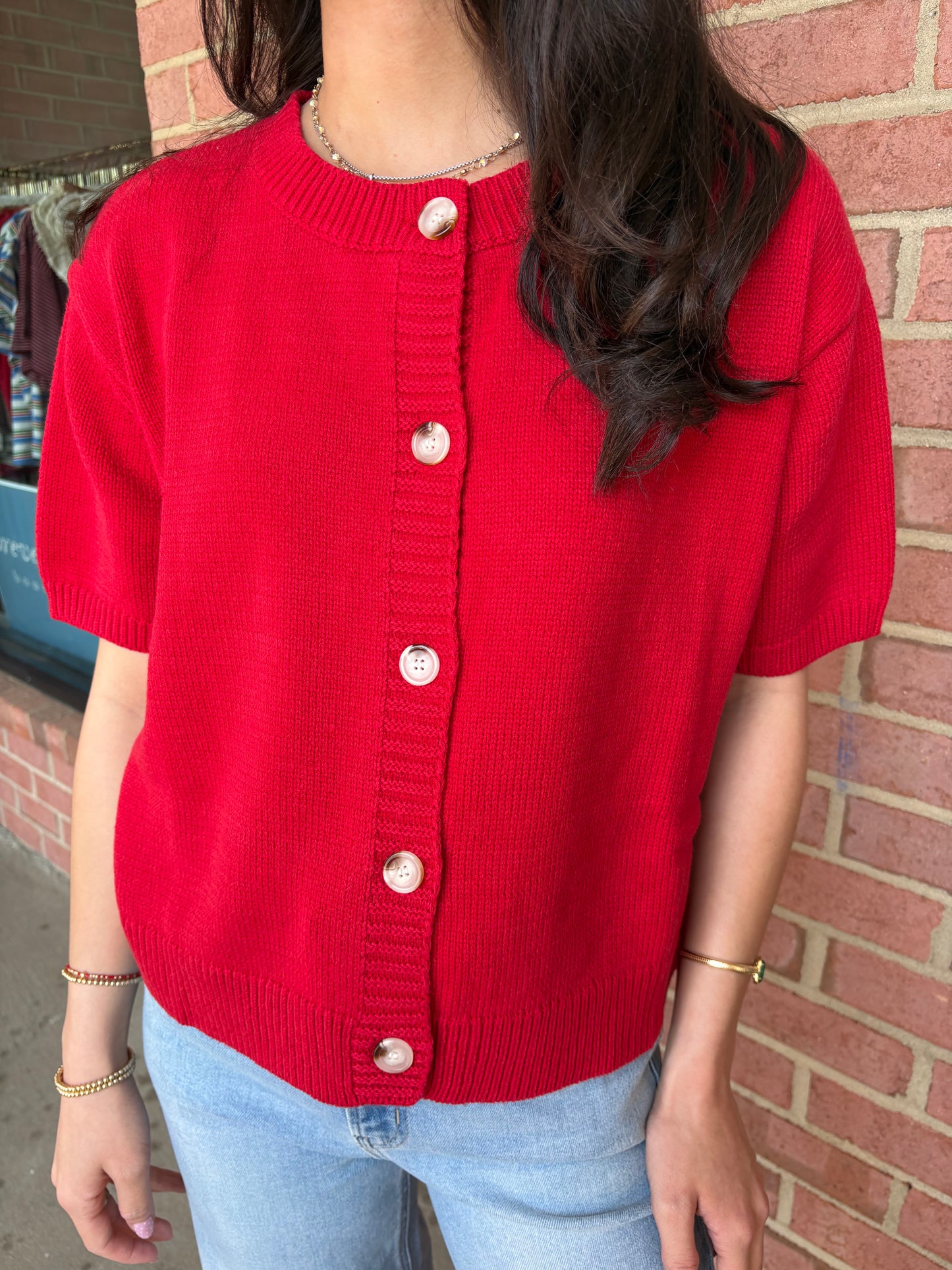 Red Short Sleeve Cardigan
