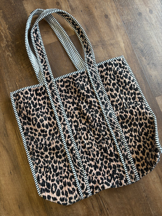 Leopard Quilted Large Tote Bag