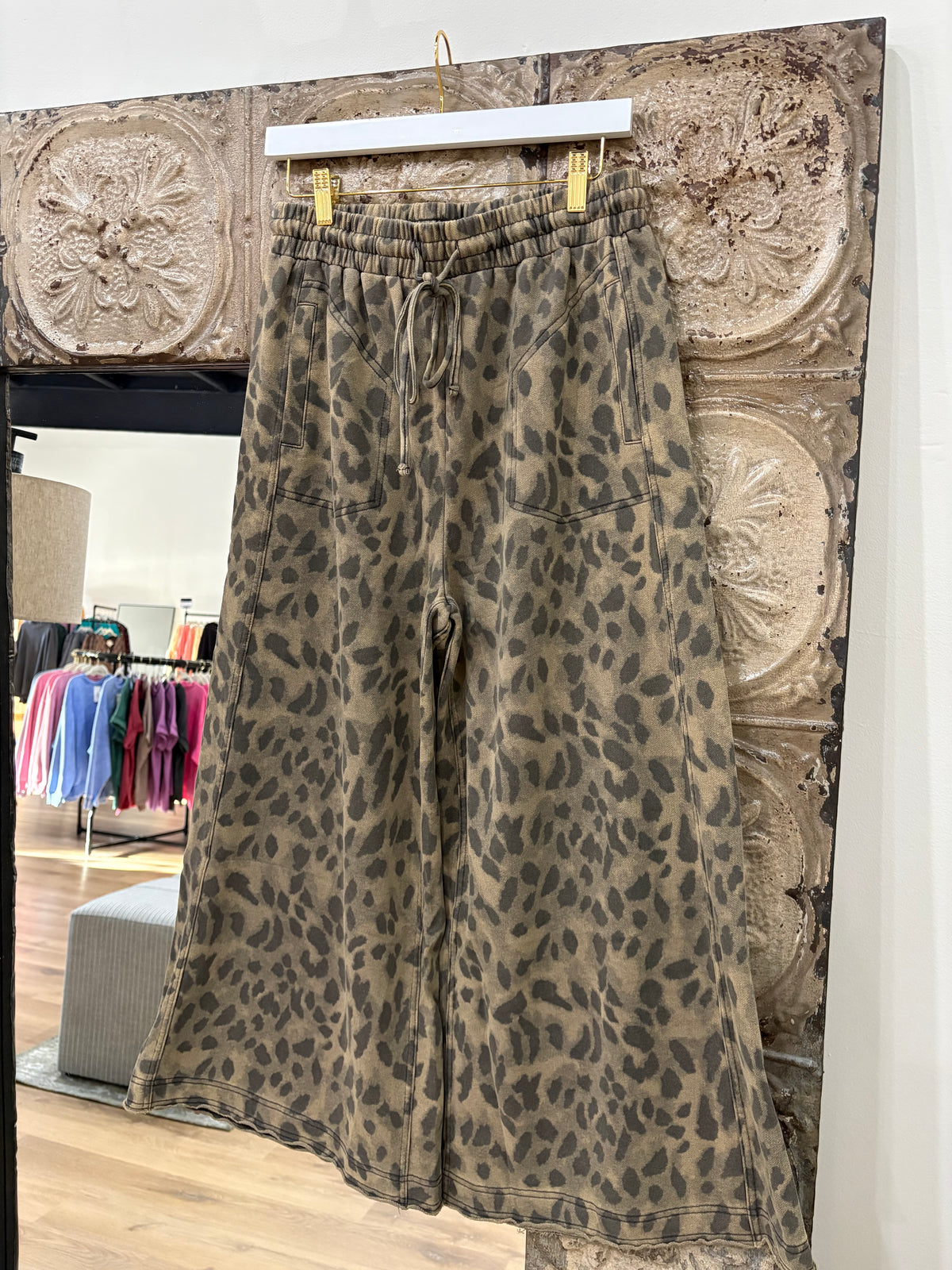 Leopard Olive Washed Pants