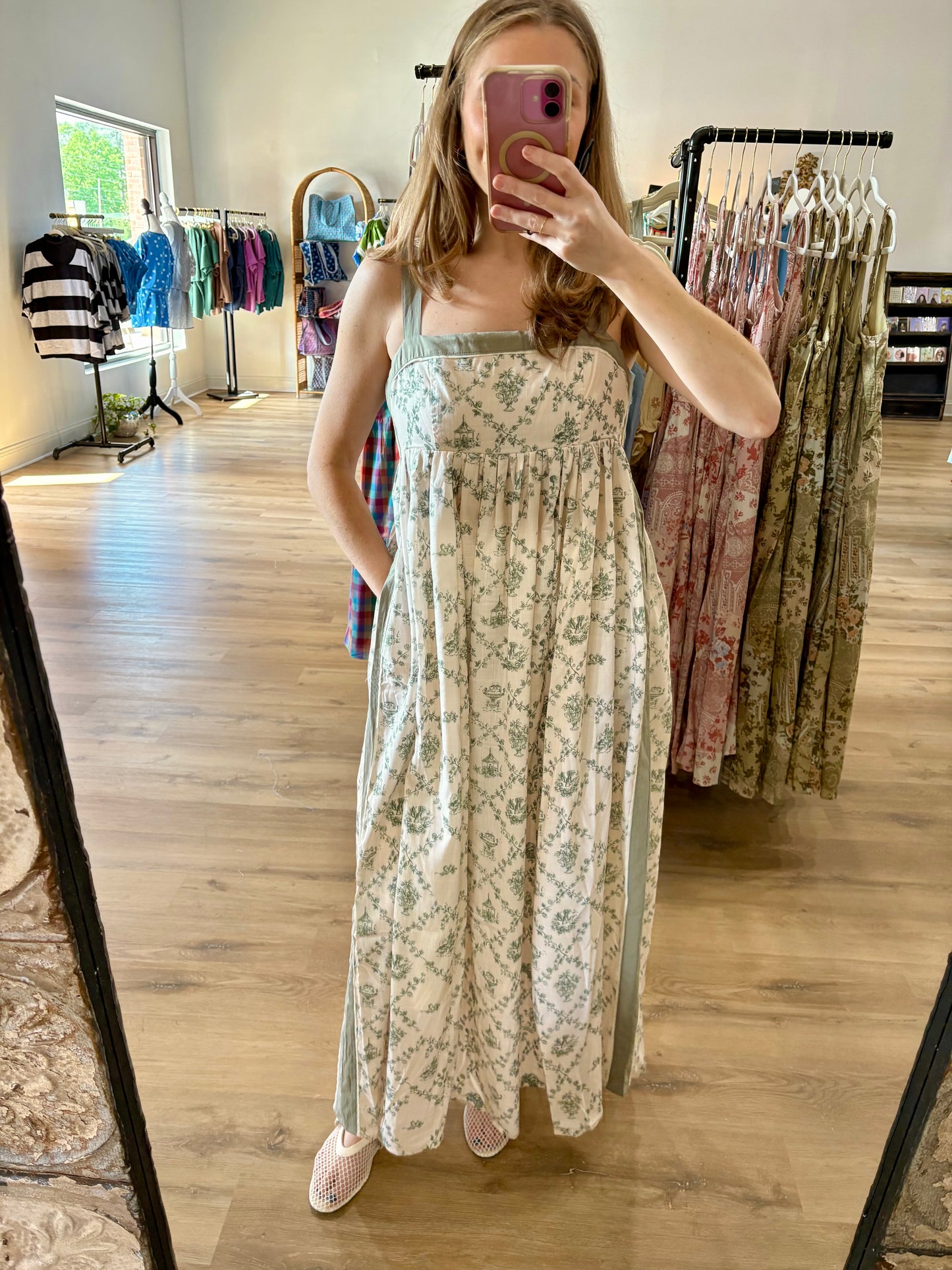 Green Toile Maxi Dress