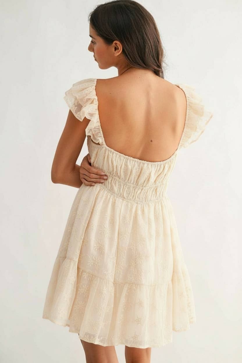 Ivory Chiffon Embroidered Dress