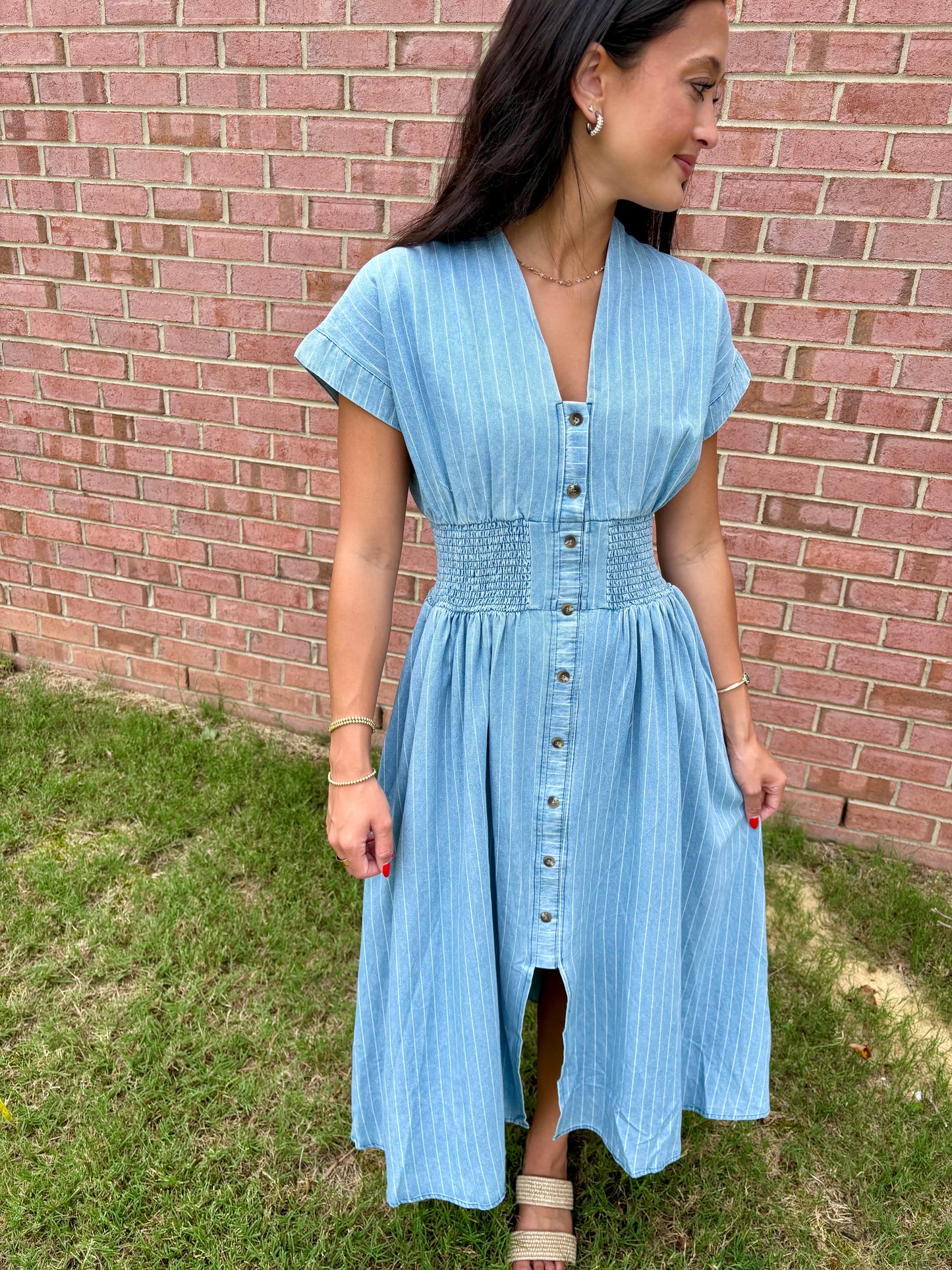 Liz Light Wash Denim Midi Dress