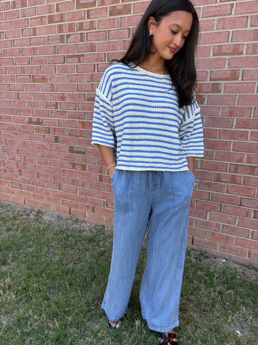 Sailor Blue Striped Knit Blouse