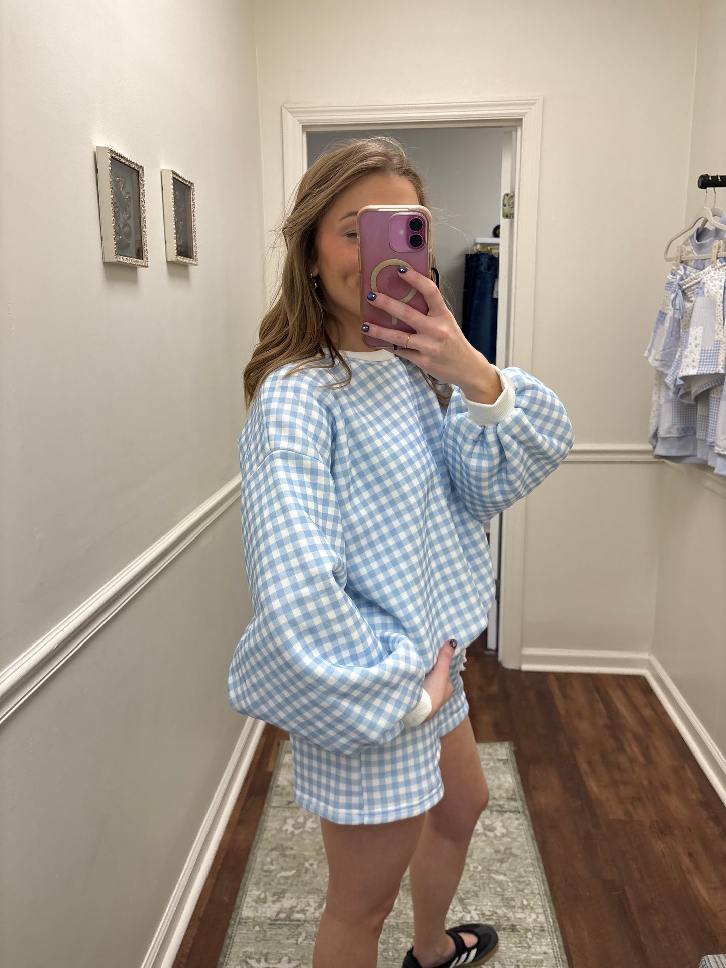Baby Blue Gingham Shorts Set