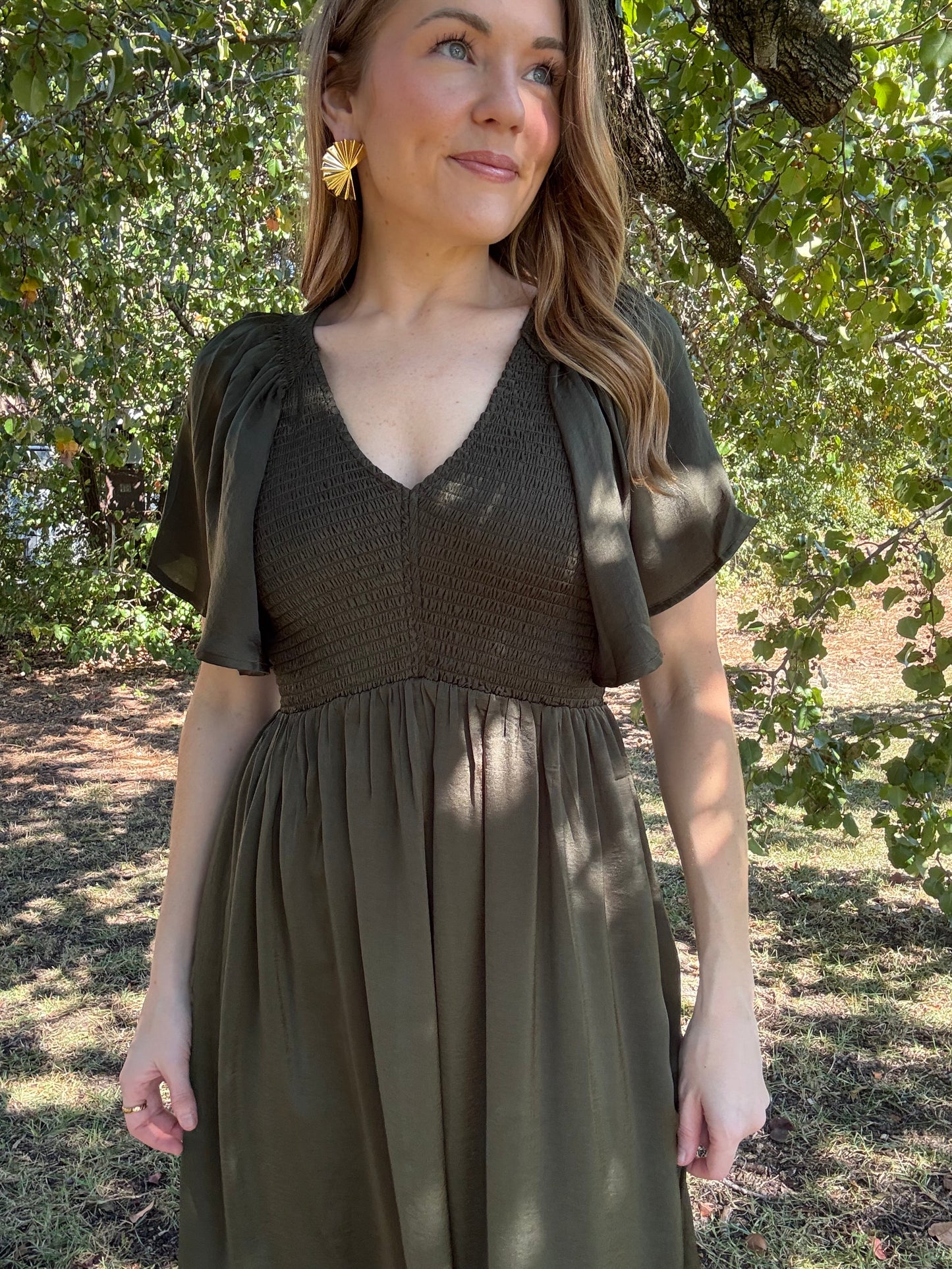 Olive Satin Maxi Dress