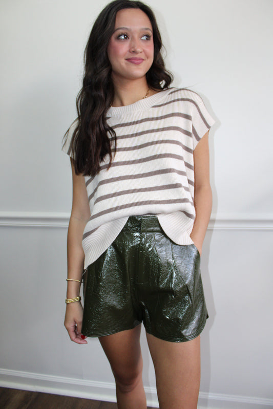 Olive Leather Shorts