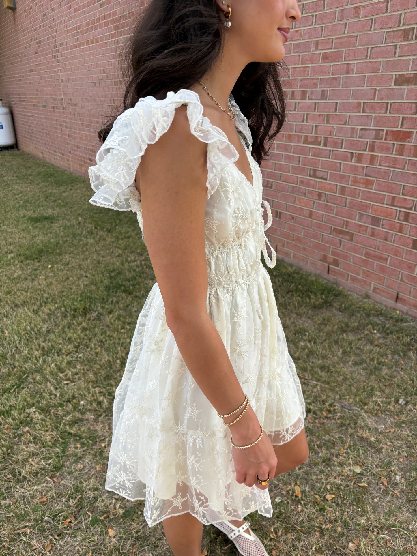 Ivory Chiffon Embroidered Dress