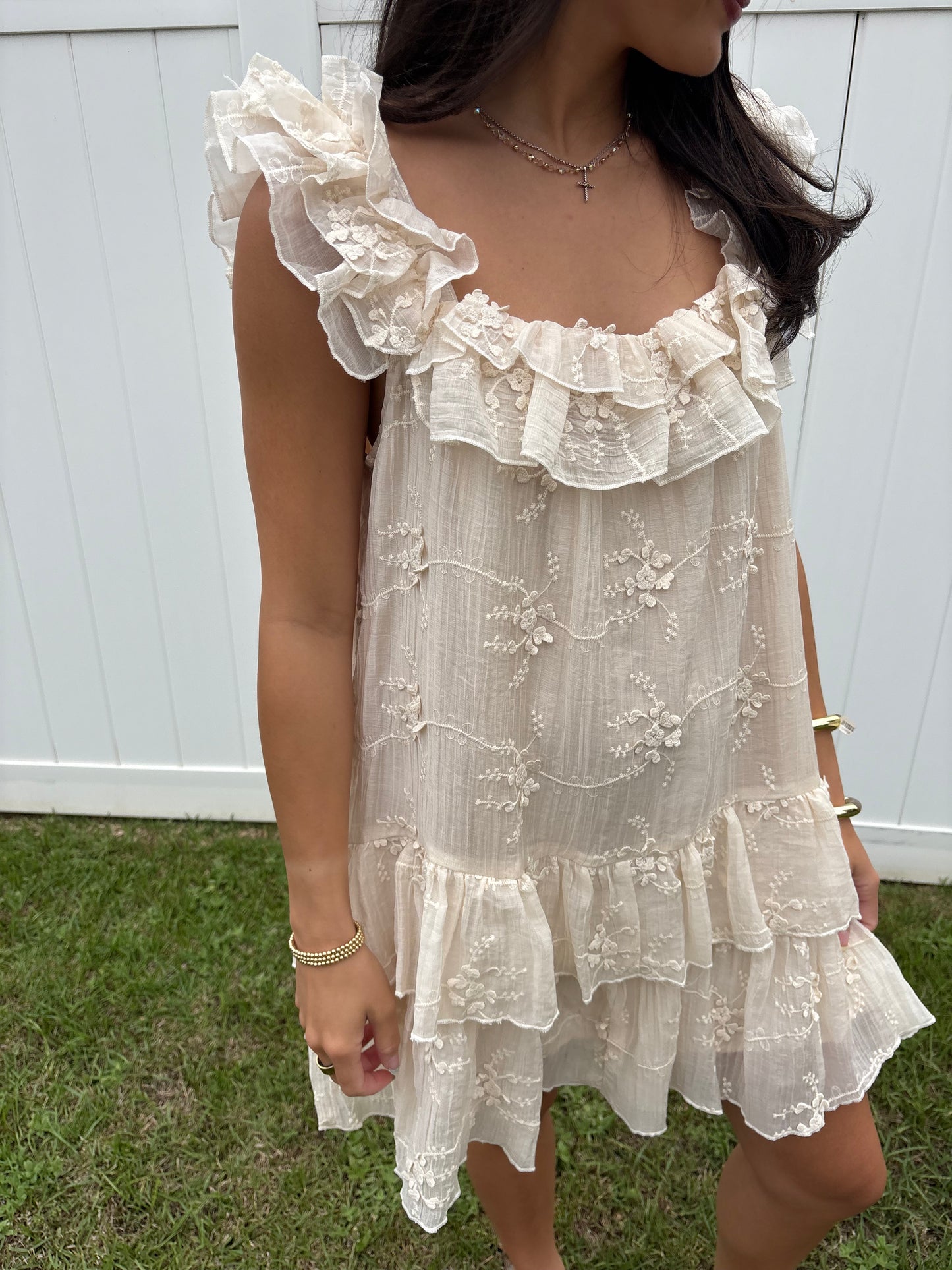Mae Ruffled Embroidered Dress