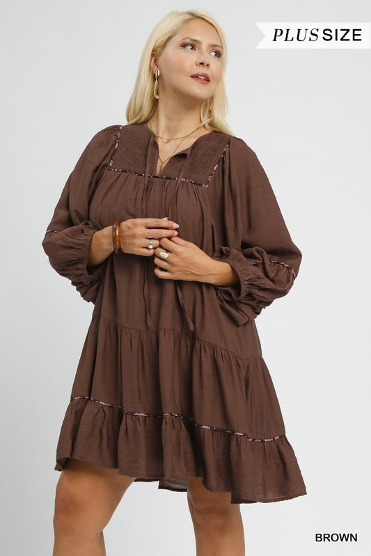 Des Tiered Brown Mini Dress